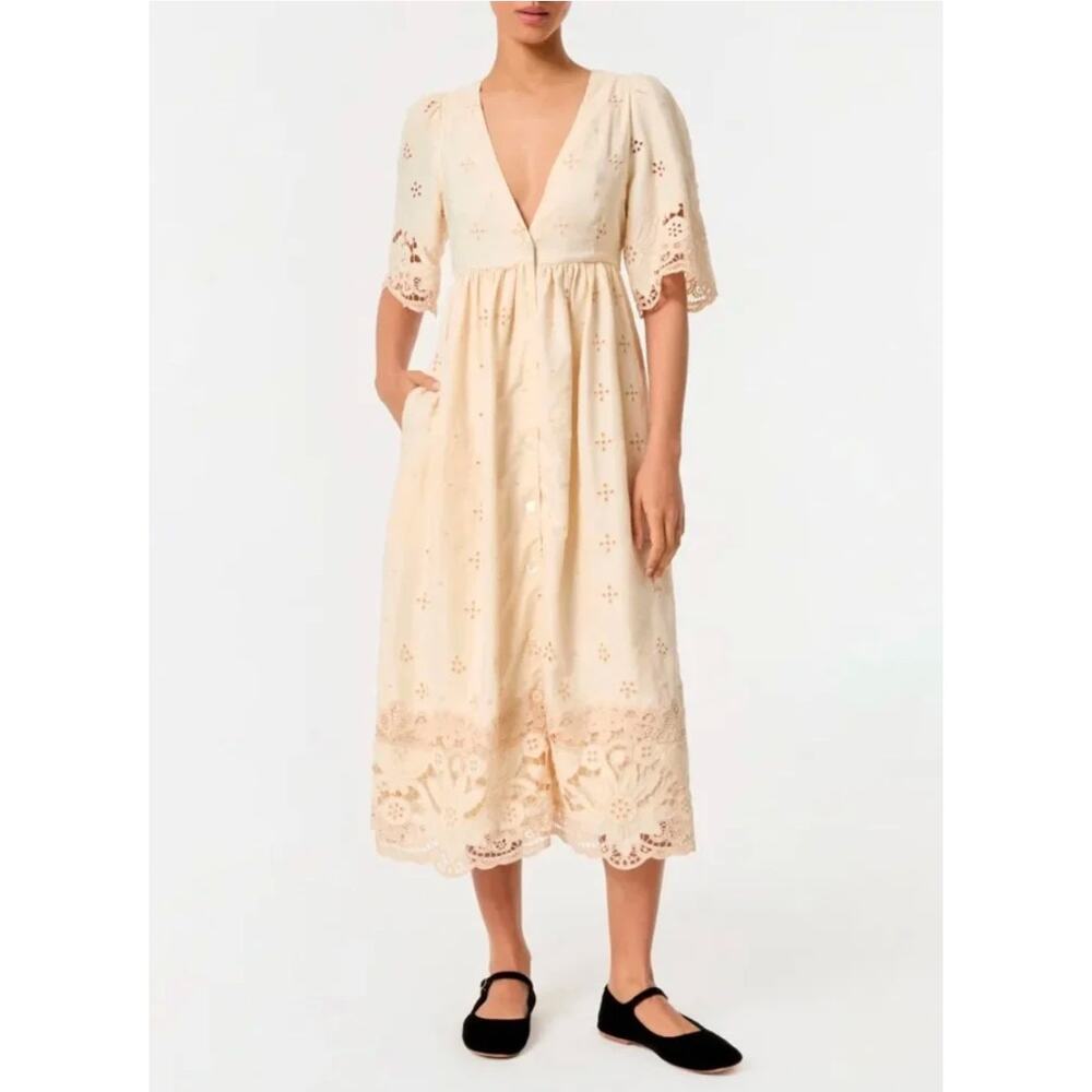Rhode Dress Small Mira in Ivory Etoile Eyelet Lace Midi Boho Cottagecore Boho - Picture 3 of 14